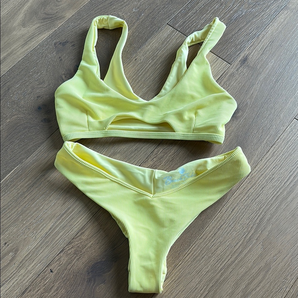 Yellow Ribbed Beach Babe Bikini Set